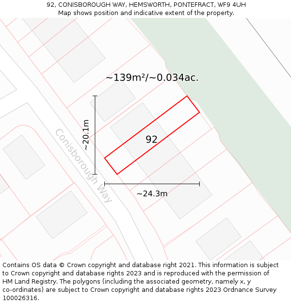 92, CONISBOROUGH WAY, HEMSWORTH, PONTEFRACT, WF9 4UH: Plot and title map