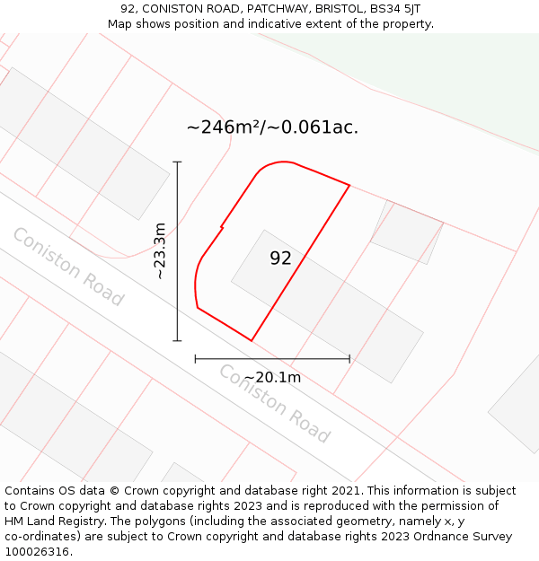 92, CONISTON ROAD, PATCHWAY, BRISTOL, BS34 5JT: Plot and title map