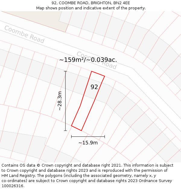 92, COOMBE ROAD, BRIGHTON, BN2 4EE: Plot and title map