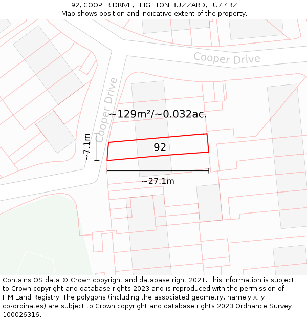 92, COOPER DRIVE, LEIGHTON BUZZARD, LU7 4RZ: Plot and title map
