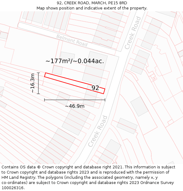 92, CREEK ROAD, MARCH, PE15 8RD: Plot and title map