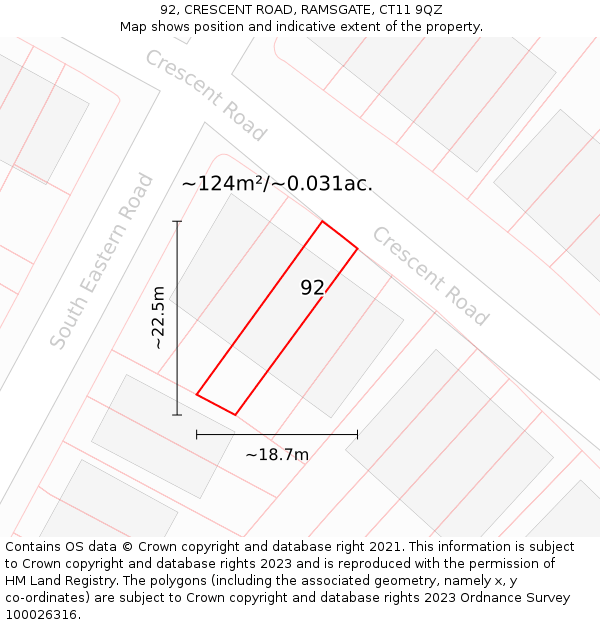 92, CRESCENT ROAD, RAMSGATE, CT11 9QZ: Plot and title map