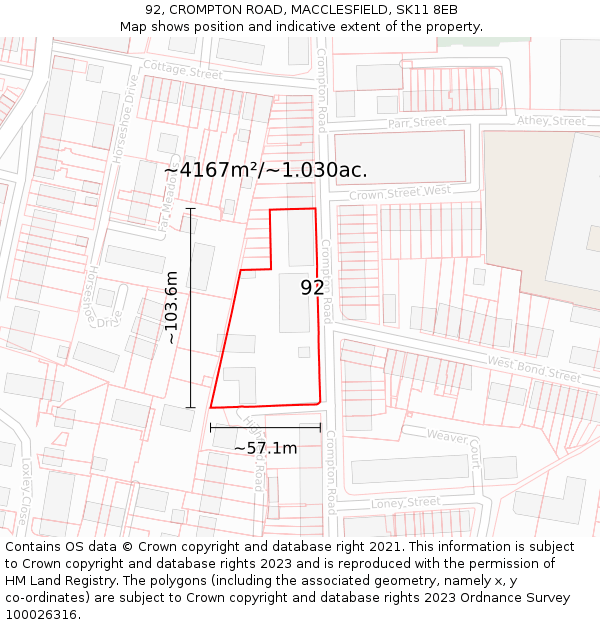 92, CROMPTON ROAD, MACCLESFIELD, SK11 8EB: Plot and title map