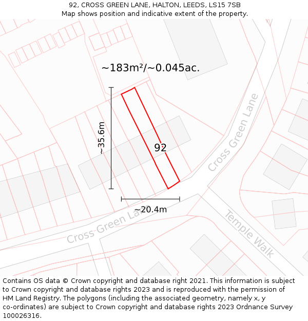 92, CROSS GREEN LANE, HALTON, LEEDS, LS15 7SB: Plot and title map