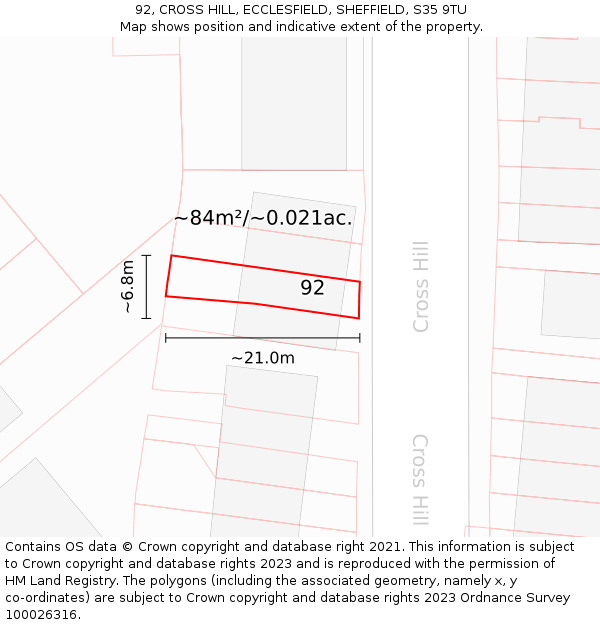 92, CROSS HILL, ECCLESFIELD, SHEFFIELD, S35 9TU: Plot and title map