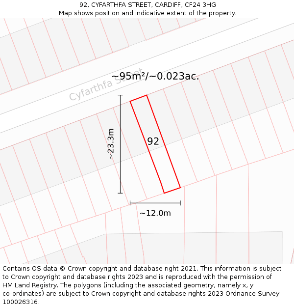 92, CYFARTHFA STREET, CARDIFF, CF24 3HG: Plot and title map