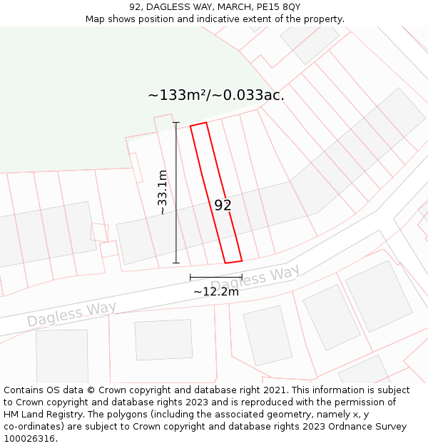 92, DAGLESS WAY, MARCH, PE15 8QY: Plot and title map