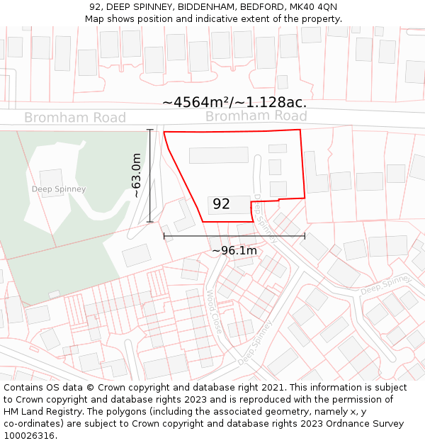 92, DEEP SPINNEY, BIDDENHAM, BEDFORD, MK40 4QN: Plot and title map