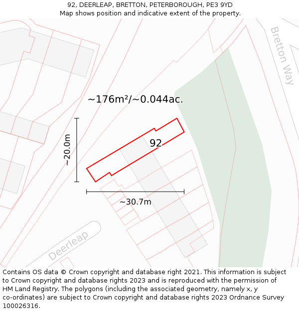 92, DEERLEAP, BRETTON, PETERBOROUGH, PE3 9YD: Plot and title map