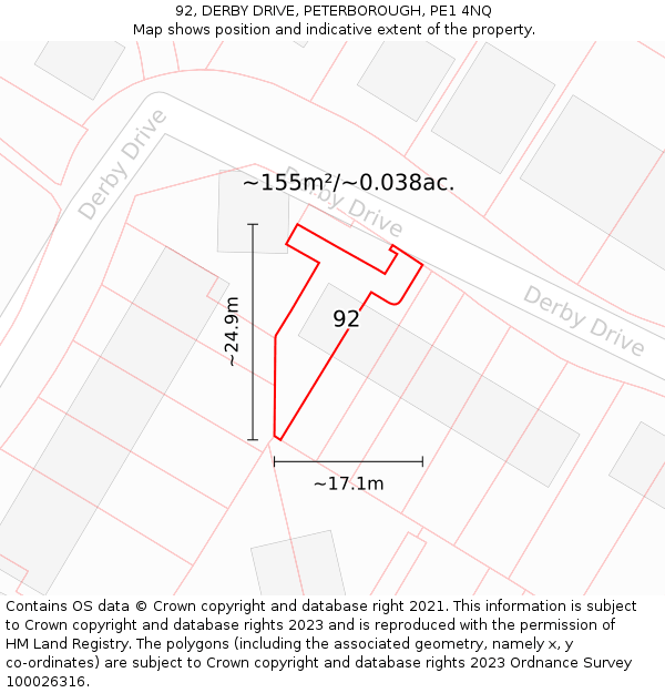92, DERBY DRIVE, PETERBOROUGH, PE1 4NQ: Plot and title map
