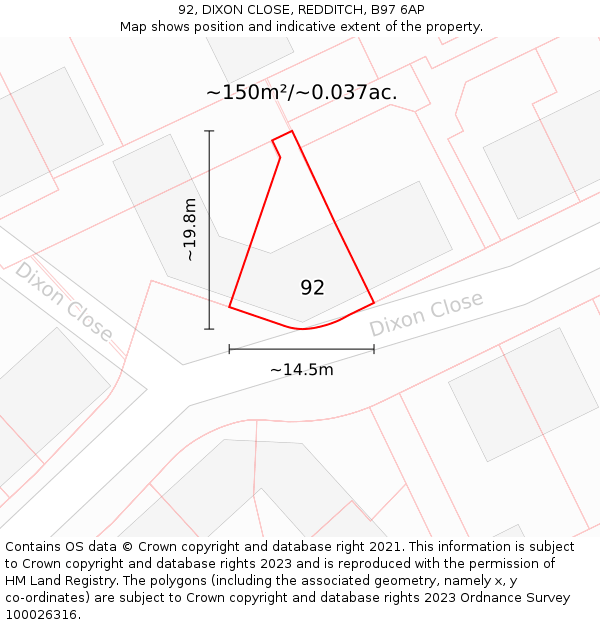 92, DIXON CLOSE, REDDITCH, B97 6AP: Plot and title map