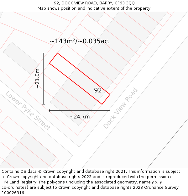 92, DOCK VIEW ROAD, BARRY, CF63 3QQ: Plot and title map