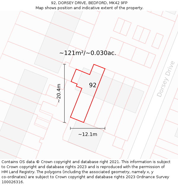 92, DORSEY DRIVE, BEDFORD, MK42 9FP: Plot and title map