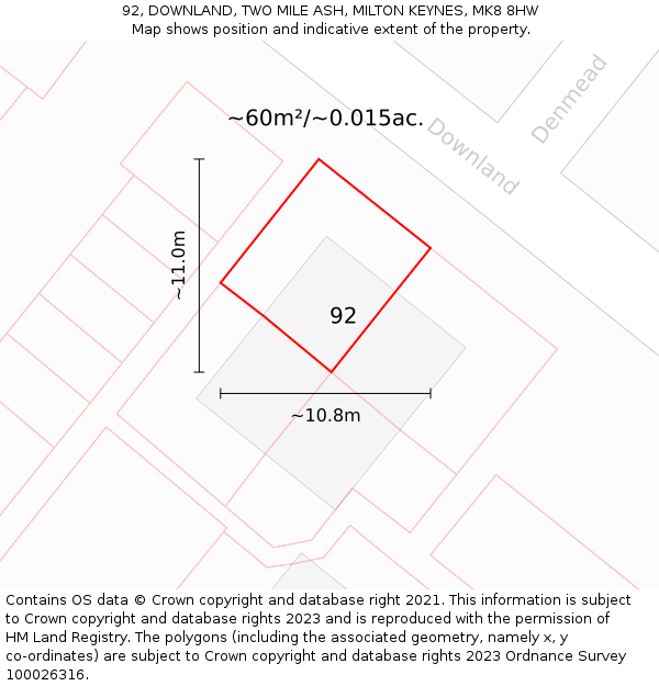 92, DOWNLAND, TWO MILE ASH, MILTON KEYNES, MK8 8HW: Plot and title map