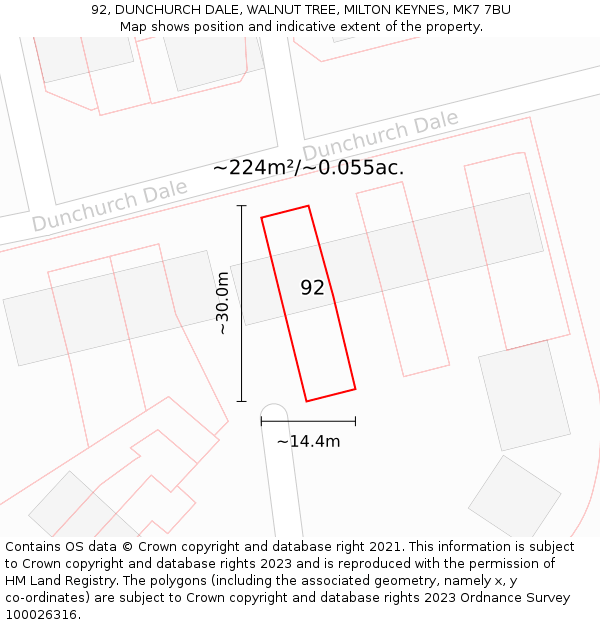 92, DUNCHURCH DALE, WALNUT TREE, MILTON KEYNES, MK7 7BU: Plot and title map