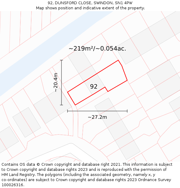 92, DUNSFORD CLOSE, SWINDON, SN1 4PW: Plot and title map