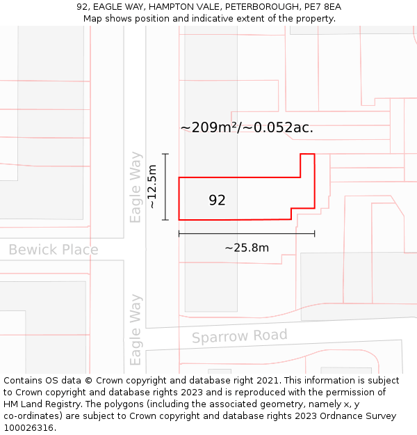 92, EAGLE WAY, HAMPTON VALE, PETERBOROUGH, PE7 8EA: Plot and title map