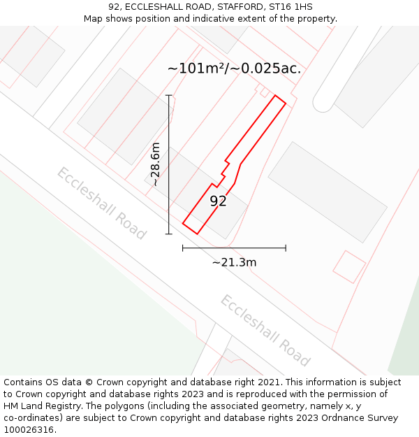 92, ECCLESHALL ROAD, STAFFORD, ST16 1HS: Plot and title map