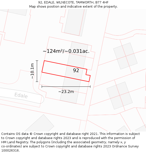 92, EDALE, WILNECOTE, TAMWORTH, B77 4HF: Plot and title map