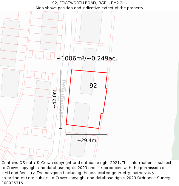 92, EDGEWORTH ROAD, BATH, BA2 2LU: Plot and title map