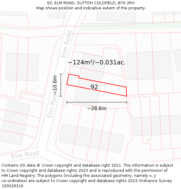 92, ELM ROAD, SUTTON COLDFIELD, B76 2PH: Plot and title map