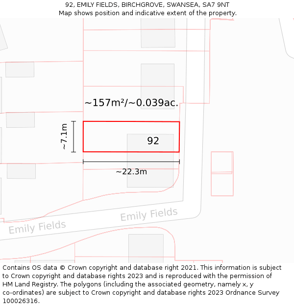 92, EMILY FIELDS, BIRCHGROVE, SWANSEA, SA7 9NT: Plot and title map