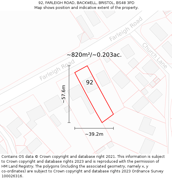92, FARLEIGH ROAD, BACKWELL, BRISTOL, BS48 3PD: Plot and title map