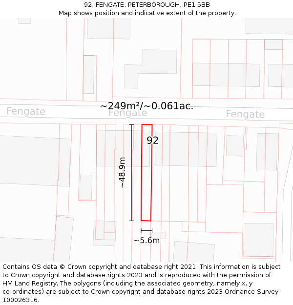 92, FENGATE, PETERBOROUGH, PE1 5BB: Plot and title map