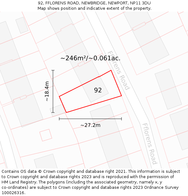 92, FFLORENS ROAD, NEWBRIDGE, NEWPORT, NP11 3DU: Plot and title map