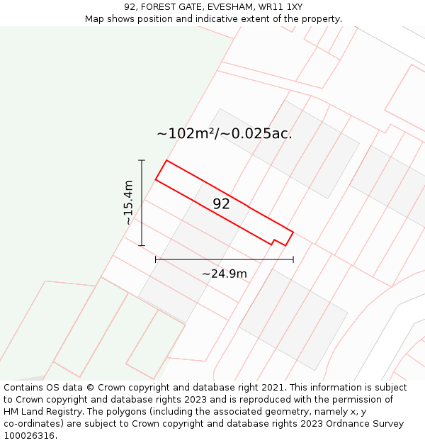 92, FOREST GATE, EVESHAM, WR11 1XY: Plot and title map