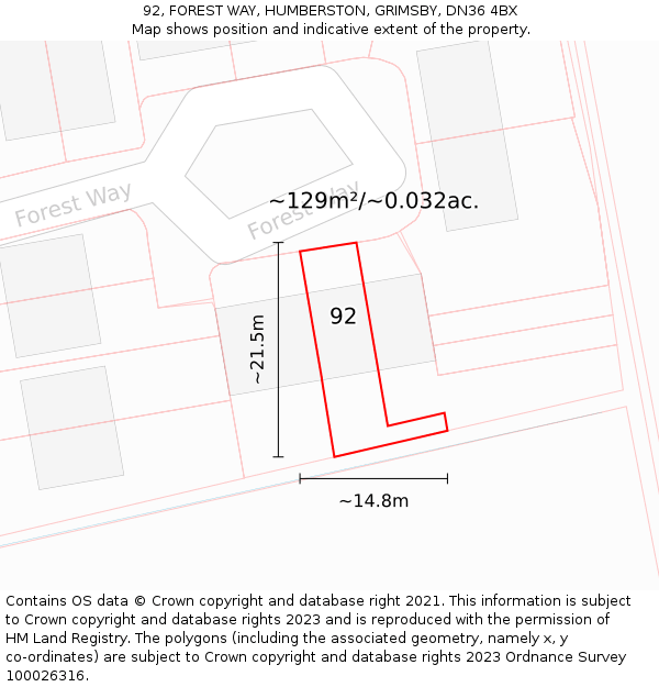 92, FOREST WAY, HUMBERSTON, GRIMSBY, DN36 4BX: Plot and title map