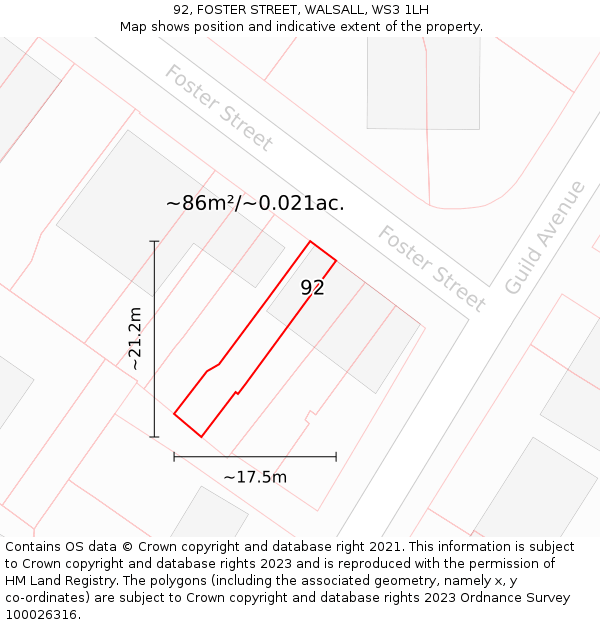 92, FOSTER STREET, WALSALL, WS3 1LH: Plot and title map