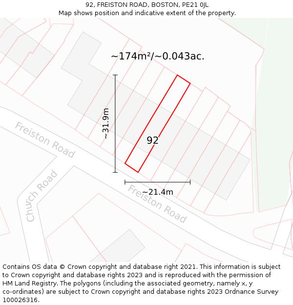 92, FREISTON ROAD, BOSTON, PE21 0JL: Plot and title map