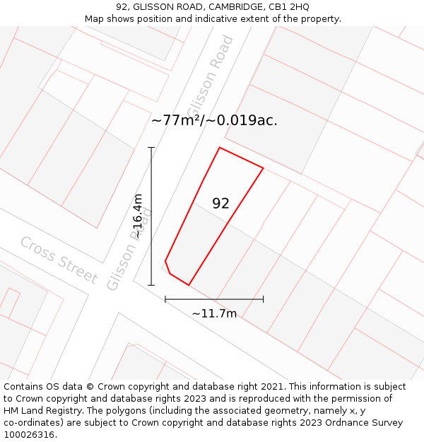 92, GLISSON ROAD, CAMBRIDGE, CB1 2HQ: Plot and title map