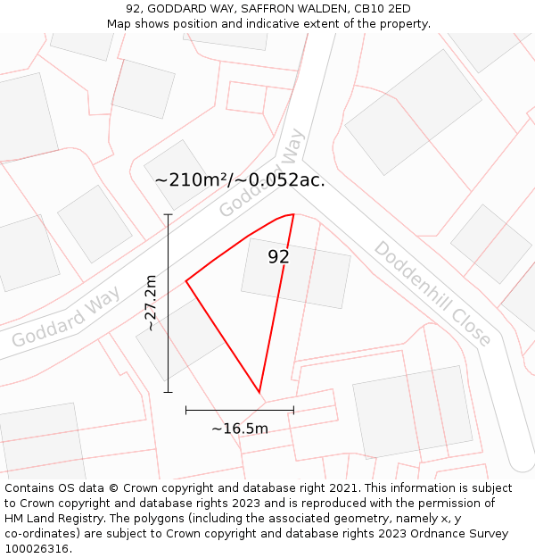 92, GODDARD WAY, SAFFRON WALDEN, CB10 2ED: Plot and title map