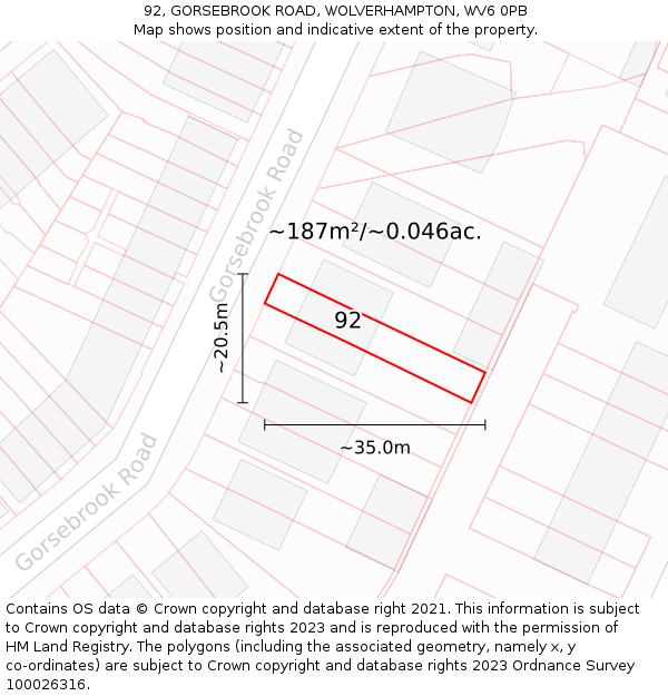 92, GORSEBROOK ROAD, WOLVERHAMPTON, WV6 0PB: Plot and title map