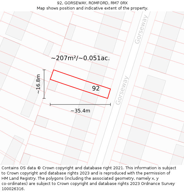 92, GORSEWAY, ROMFORD, RM7 0RX: Plot and title map
