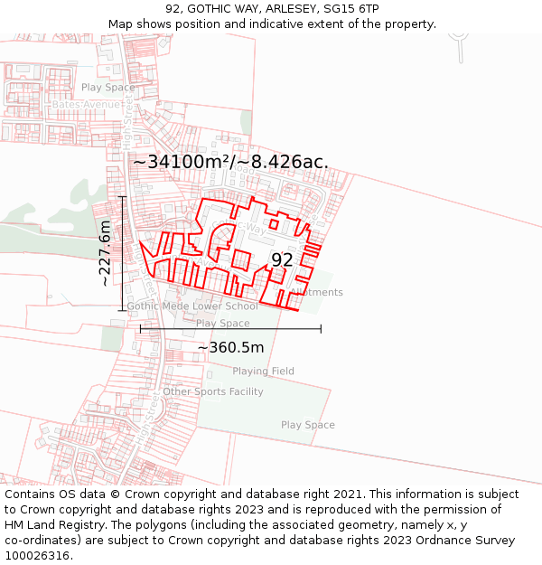92, GOTHIC WAY, ARLESEY, SG15 6TP: Plot and title map