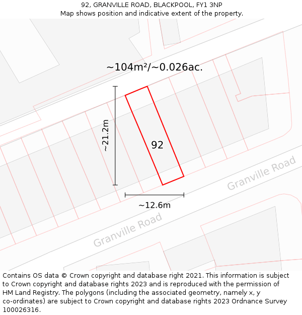 92, GRANVILLE ROAD, BLACKPOOL, FY1 3NP: Plot and title map