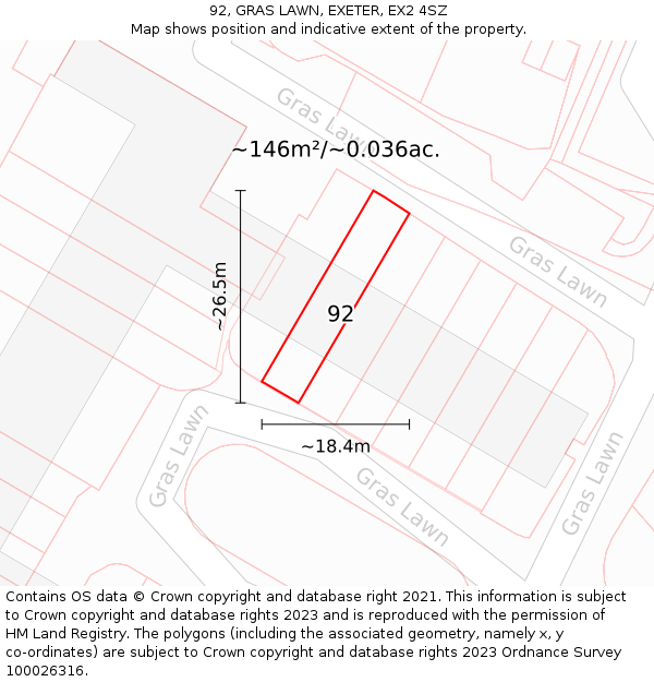 92, GRAS LAWN, EXETER, EX2 4SZ: Plot and title map