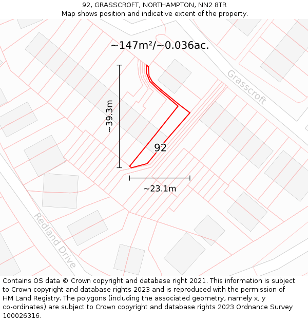 92, GRASSCROFT, NORTHAMPTON, NN2 8TR: Plot and title map