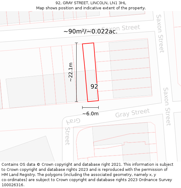 92, GRAY STREET, LINCOLN, LN1 3HL: Plot and title map
