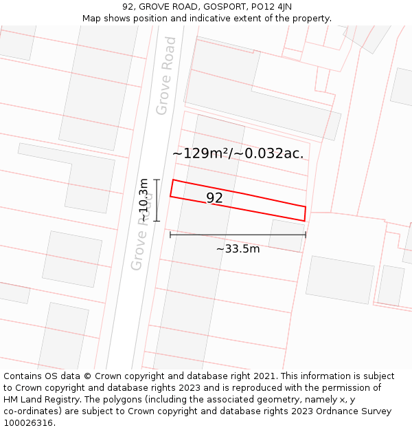 92, GROVE ROAD, GOSPORT, PO12 4JN: Plot and title map