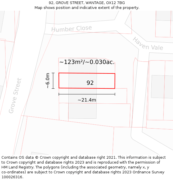 92, GROVE STREET, WANTAGE, OX12 7BG: Plot and title map