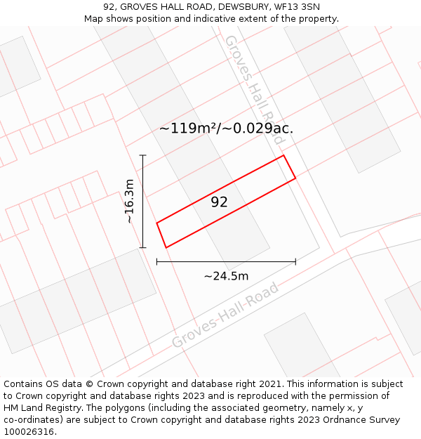 92, GROVES HALL ROAD, DEWSBURY, WF13 3SN: Plot and title map