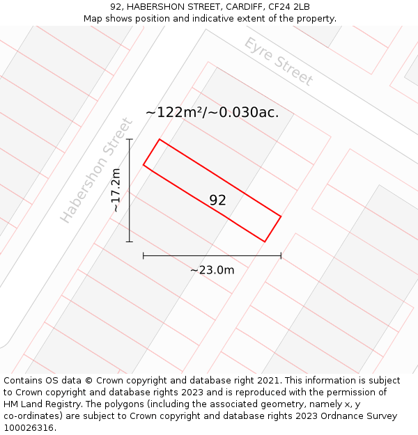 92, HABERSHON STREET, CARDIFF, CF24 2LB: Plot and title map