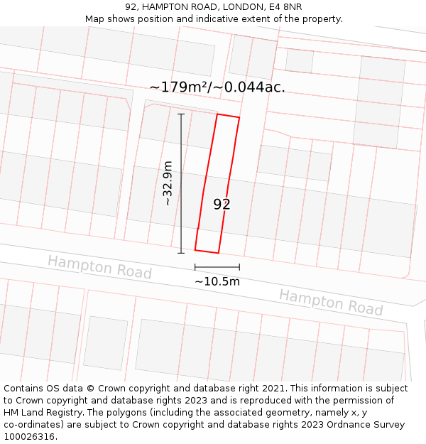 92, HAMPTON ROAD, LONDON, E4 8NR: Plot and title map