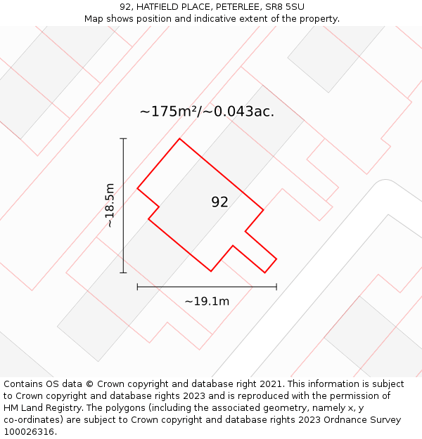 92, HATFIELD PLACE, PETERLEE, SR8 5SU: Plot and title map