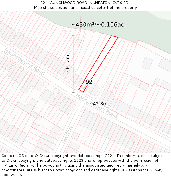 92, HAUNCHWOOD ROAD, NUNEATON, CV10 8DH: Plot and title map