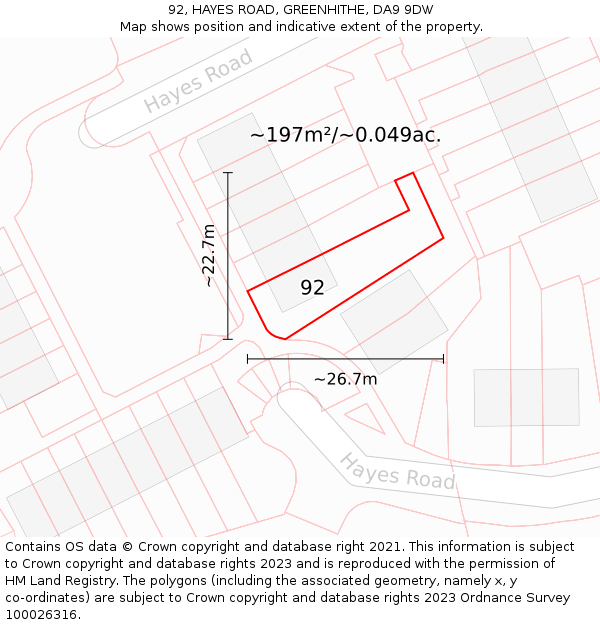 92, HAYES ROAD, GREENHITHE, DA9 9DW: Plot and title map